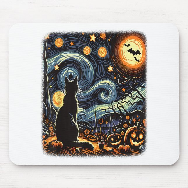 Mousepad Halloween Van Gogh Starry Night Black (Frente)