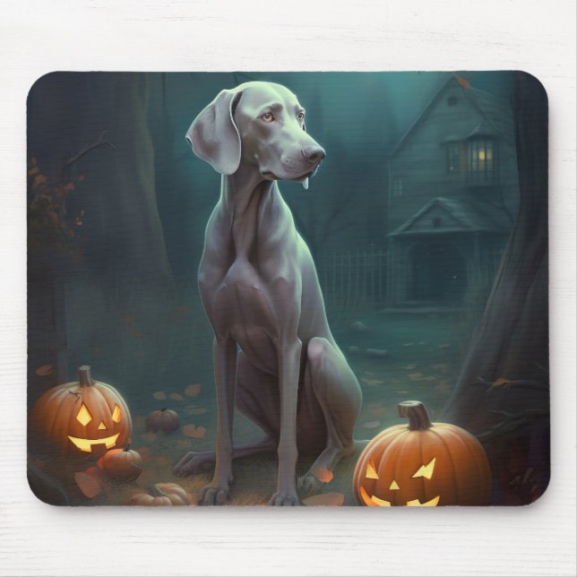 Mousepad Halloween Weimaraner Com Pumpkins Assustado (Frente)