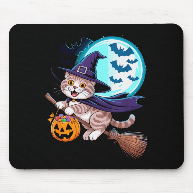 Mousepad Halloween Witch Scottish Fold Moon Coupari  (Frente)