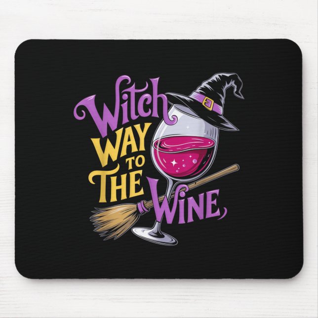 Mousepad Halloween Witch Way To The Wine Funny Witch Wine L (Frente)
