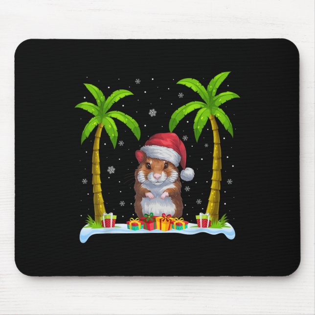 Mousepad Hamster Santa Hat Palm Tree Beach Pajama (Frente)