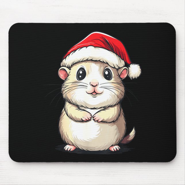 Mousepad Hamster Santa Hat Pet Lover Boys Girls Kids Christ (Frente)