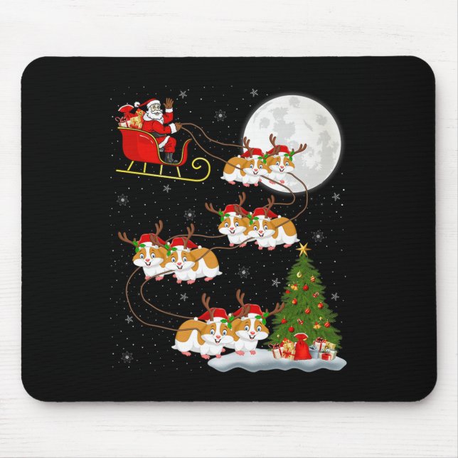Mousepad Hamster Santa Sleigh Flying Funny Magical Christma (Frente)