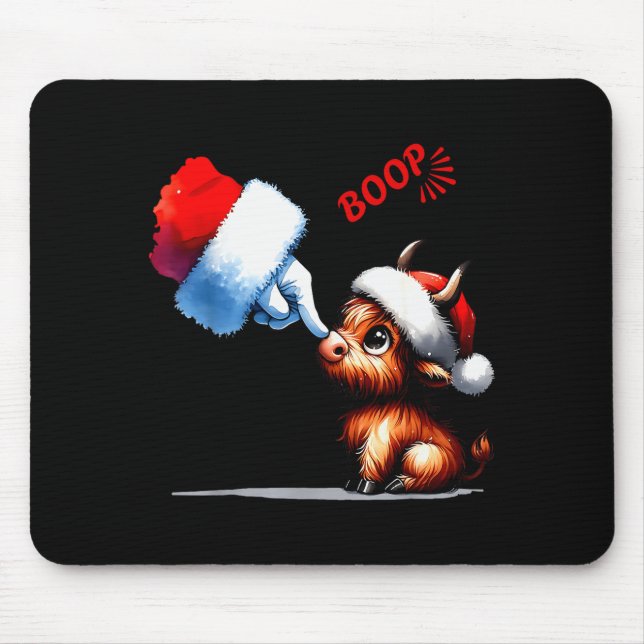 Mousepad Hand Boop Christmas Highland Cow Santa Farmer Anim (Frente)