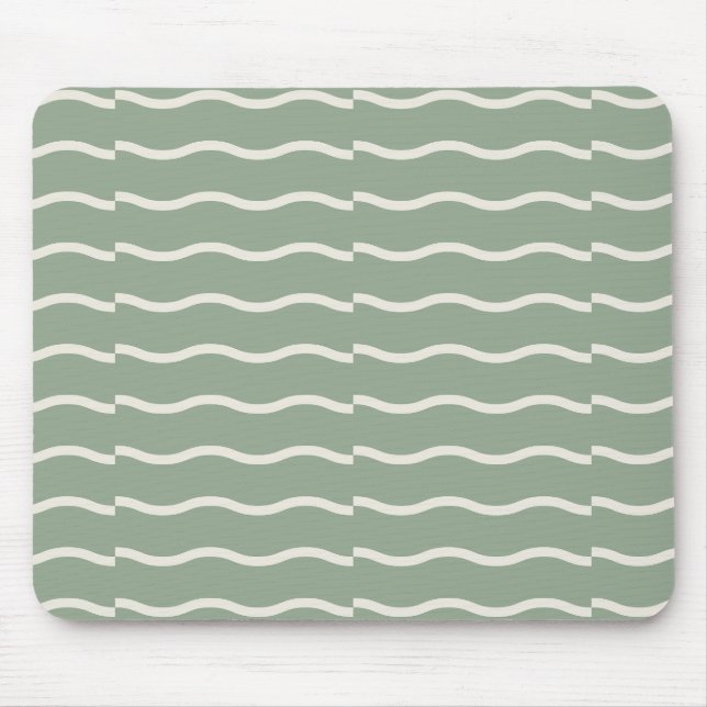Mousepad Hand-Drawn Wavy Ticking Stripe | Pale Sage (Frente)