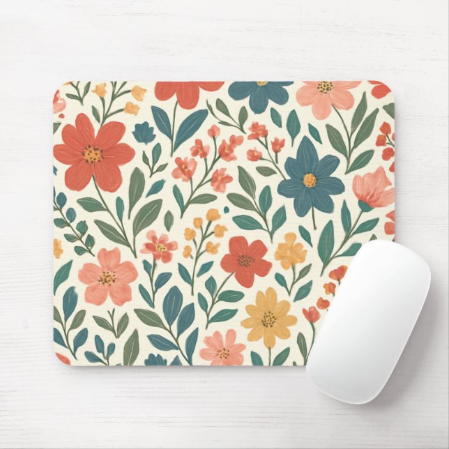 Mousepad Hand-Painted Floral Pattern – Colorful Botanical  (Com mouse)