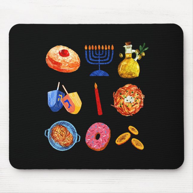 Mousepad Hanukkah Latke Menorah Dreidel Donut Chanukah Jewi (Frente)
