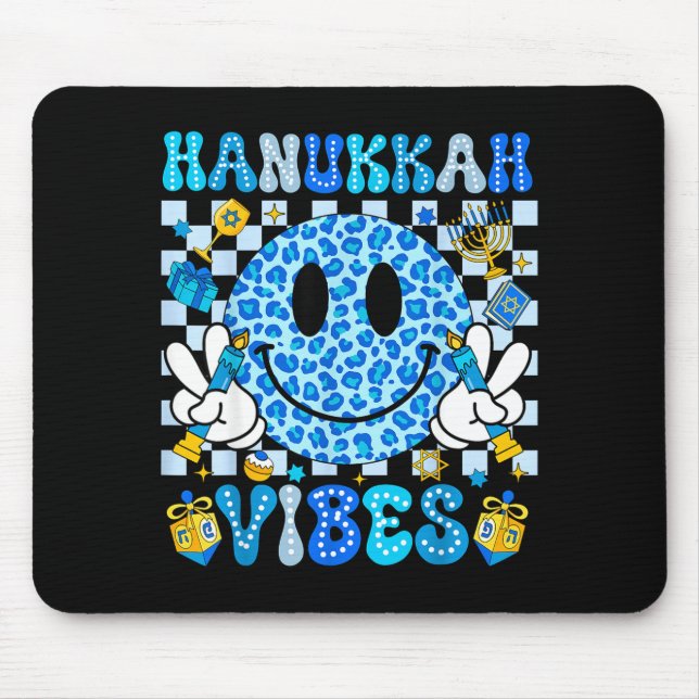 Mousepad Hanukkah Vibes Groovy Smile Face Jewish Holiday Ch (Frente)