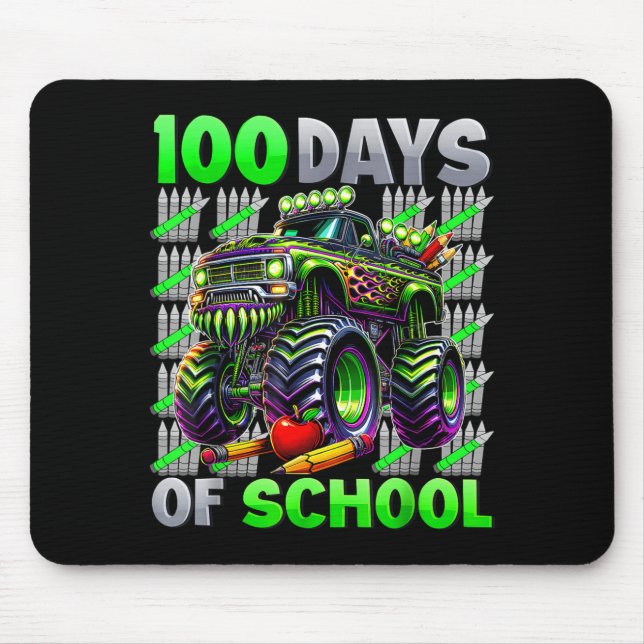 Mousepad Happy 100 Days Of School Funny Monster Truck Stude (Frente)