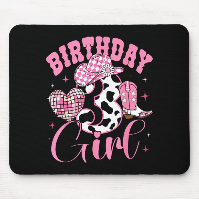 Mousepad Happy 3rd Birthday Girl Outfit Rodeo Western Cowgi (Frente)