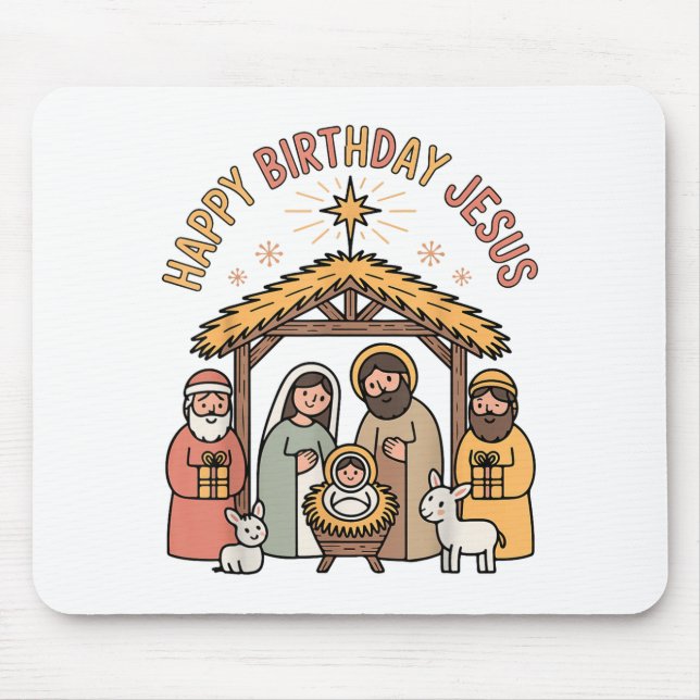 Mousepad Happy Birthday Jesus Christmas Christian Outfit To (Frente)