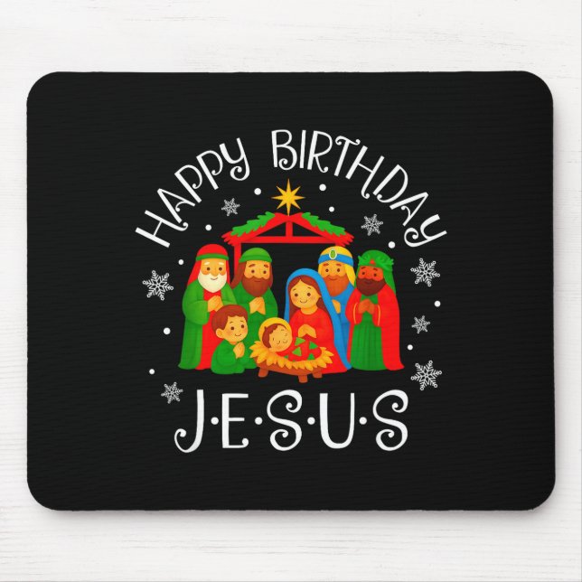 Mousepad Happy Birthday Jesus Christmas Pajamas Xmas Squad  (Frente)