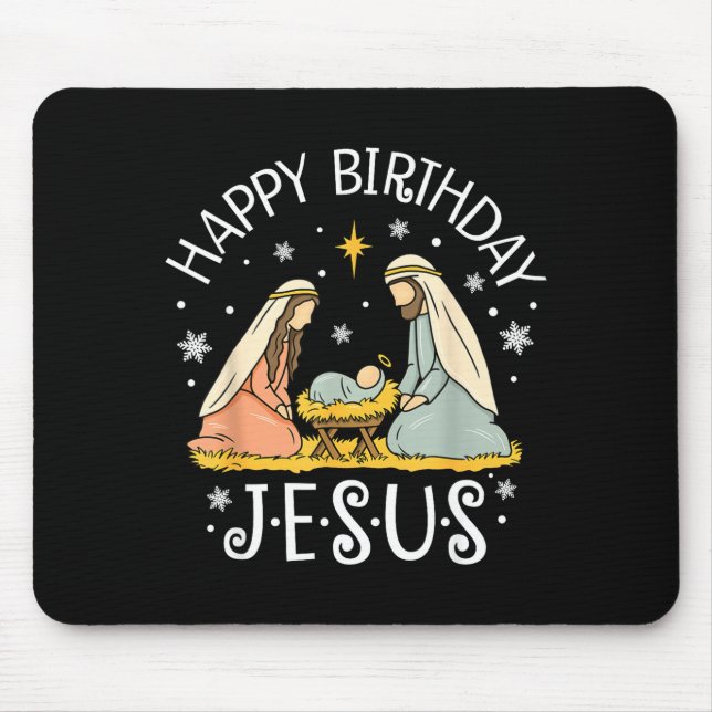Mousepad Happy Birthday Jesus Ugly Christmas Sweater Christ (Frente)