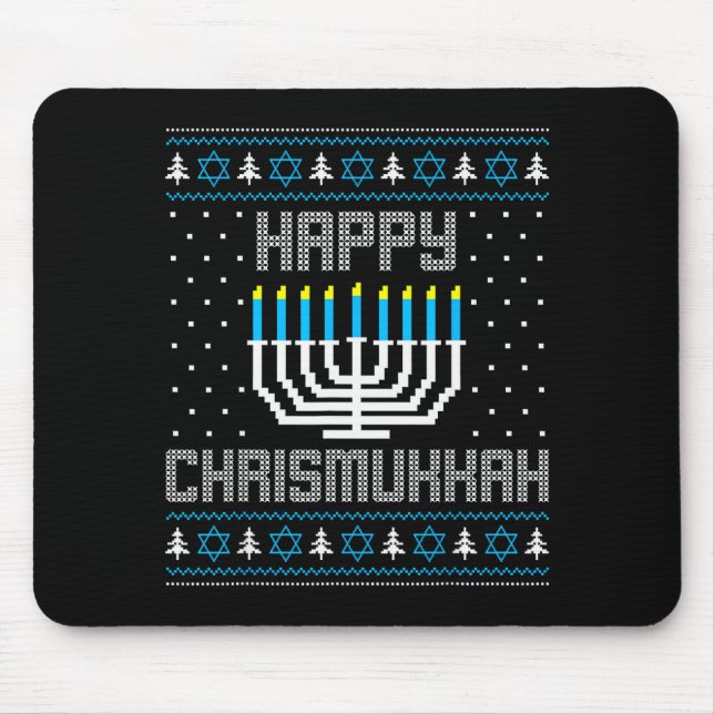 Mousepad Happy Chrismukkah Menorah Ugly Sweater Christmas H (Frente)