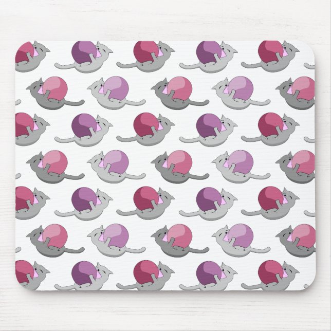 Mousepad Happy Cute Cats Playing with Balls Pattern (Frente)