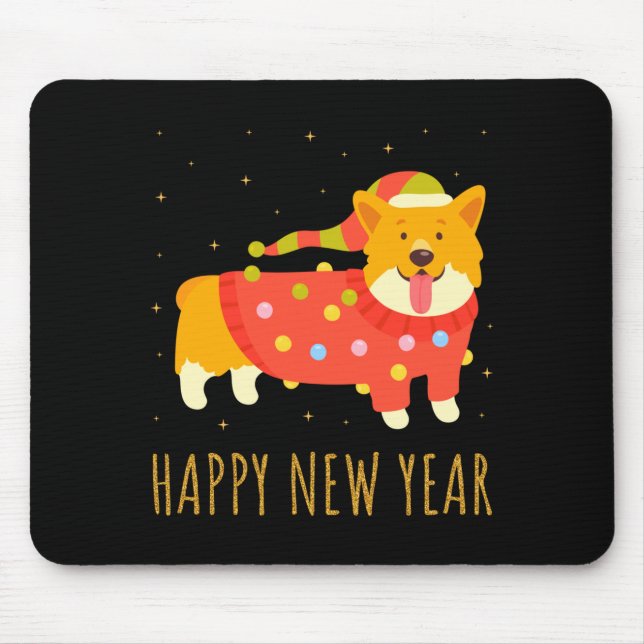 Mousepad Happy Dog Corgi Celebrating New Year Cozy Christma (Frente)