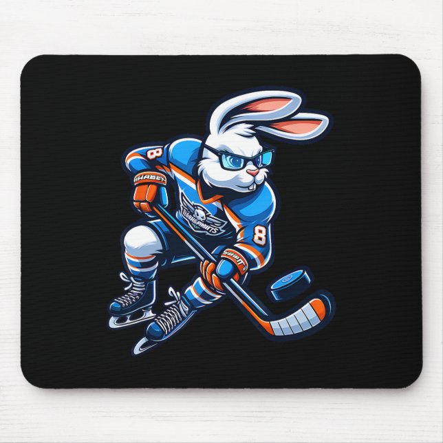 Mousepad Happy Easter Bunny Hockey Rabbit Men Women Kid  (Frente)