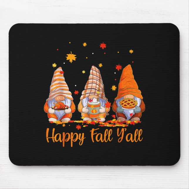 Mousepad Happy Fall Y'all Gnome Pumpkin Autumn Thanksgiving (Frente)
