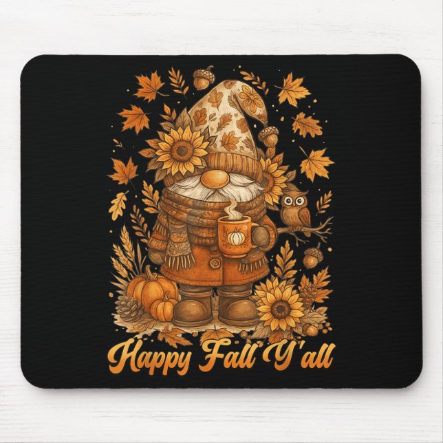 Mousepad Happy Fall Y'all Gnome Pumpkin Autumn Thanksgiving (Frente)
