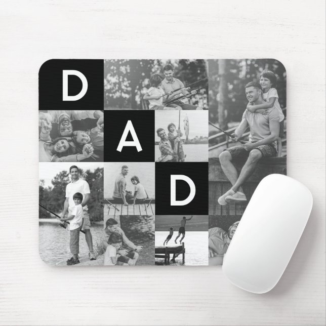 Mousepad Happy Fathers Day Dad Black & White Photo Grid (Com mouse)