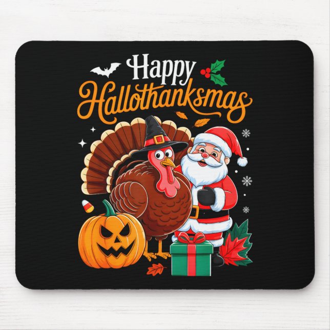 Mousepad Happy Hallothanksmas Funny Halloween Thanksgiving  (Frente)
