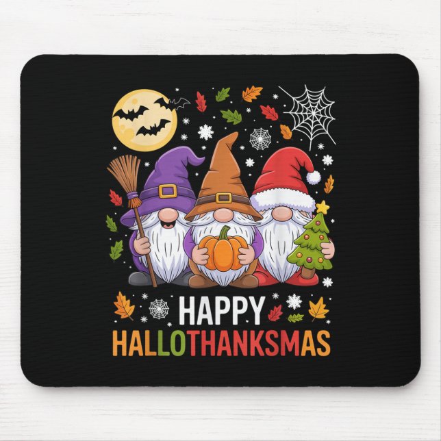 Mousepad Happy Hallothanksmas Gnomes Lover Halloween Merry  (Frente)
