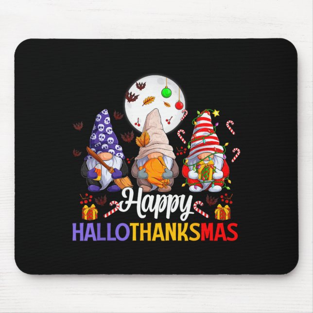 Mousepad Happy Hallothanksmas Gnomes Lover Halloween Merry  (Frente)