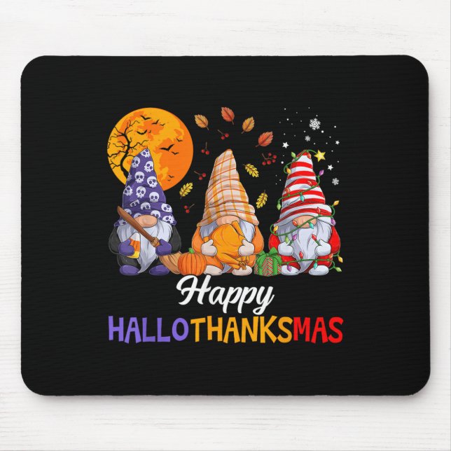 Mousepad Happy Hallothanksmas Gnomes Lover Halloween Merry  (Frente)