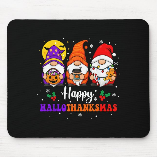 Mousepad Happy Hallothanksmas Gnomos Lover Feliz das Bruxas (Frente)