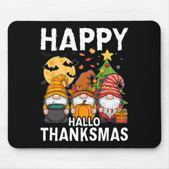 Mousepad Happy Hallothanksmas Gnomos Lover Feliz das Bruxas (Frente)