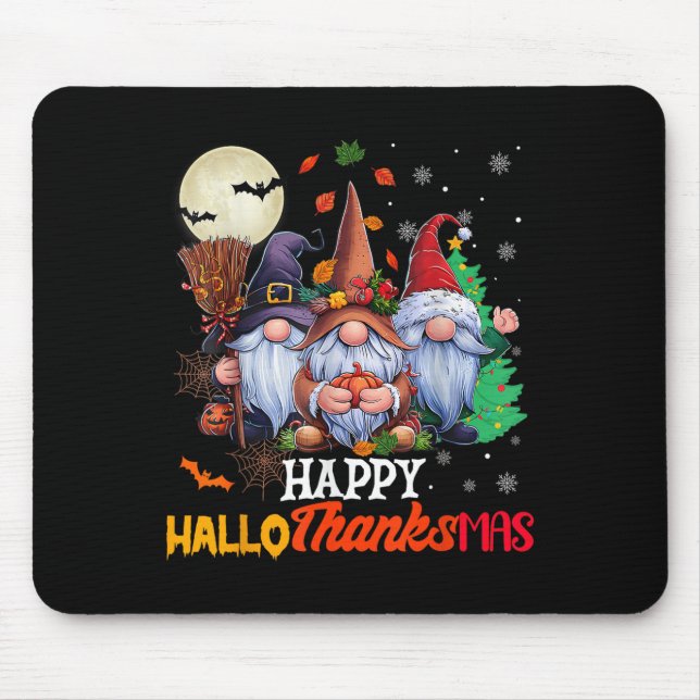 Mousepad Happy Hallothanksmas Gnomos Lover Feliz das Bruxas (Frente)