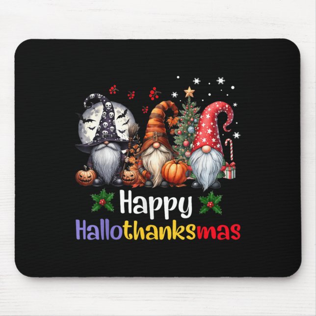 Mousepad Happy Hallothanksmas Gnomos Lover Feliz das Bruxas (Frente)