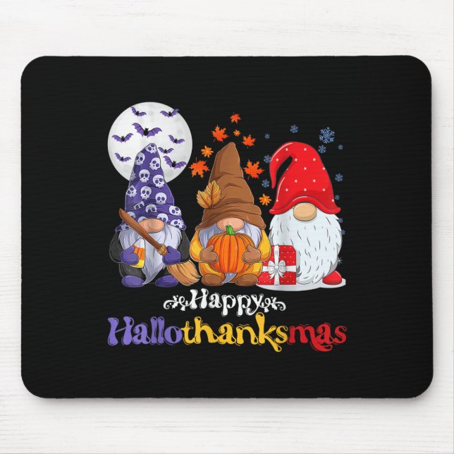 Mousepad Happy Hallothanksmas Gnomos Lover Feliz das Bruxas (Frente)