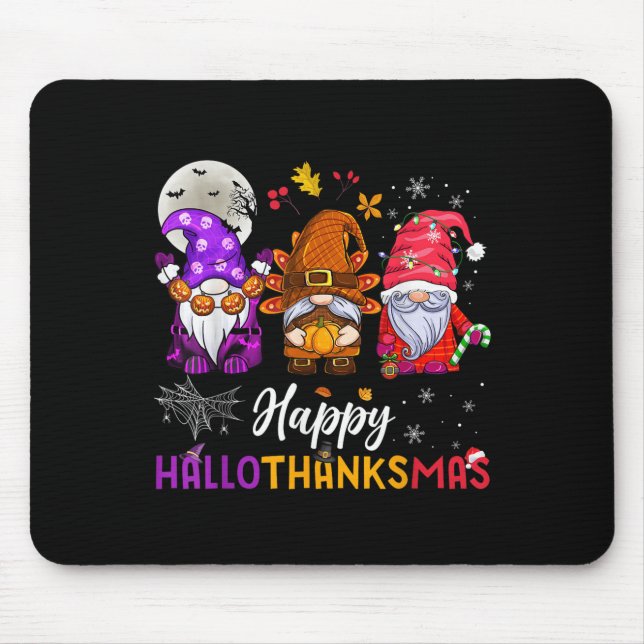 Mousepad Happy Hallothanksmas Gnomos Lover Feliz das Bruxas (Frente)