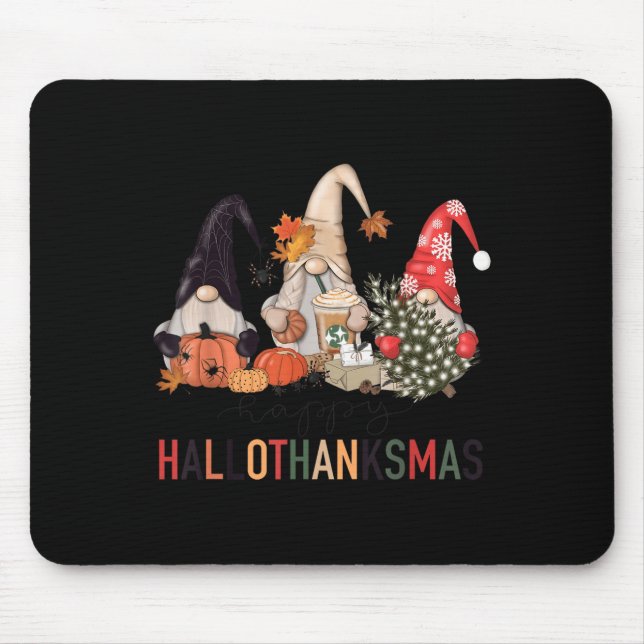 Mousepad Happy Hallothanksmas Gnomos Pumpkins Halloween Chr (Frente)