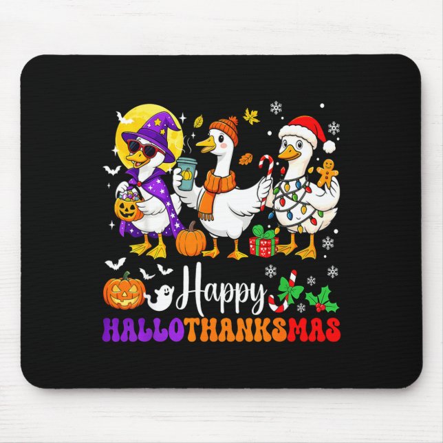 Mousepad Happy Hallothanksmas Santa Goose Witch Soky Season (Frente)