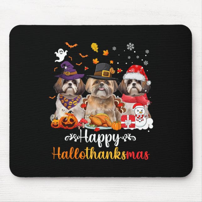 Mousepad Happy Hallothanksmas Shih Tzu Cristo de Dia das Br (Frente)