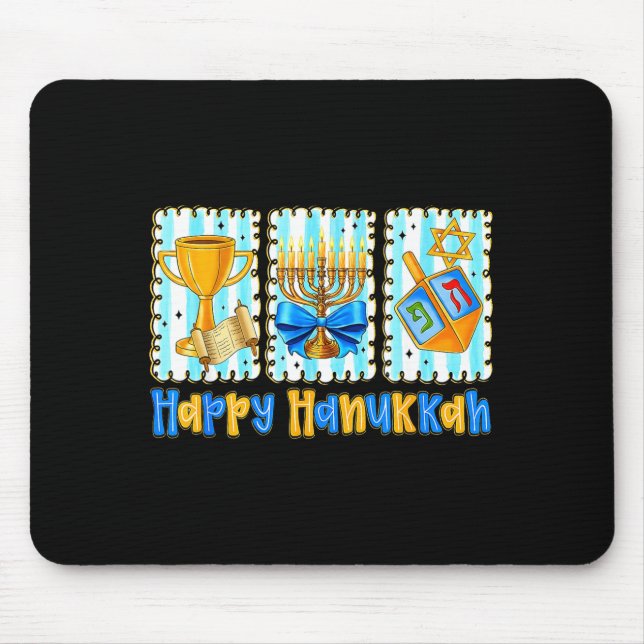 Mousepad Happy Hanukkah Coquette Menorah Dreidel Chanukah G (Frente)