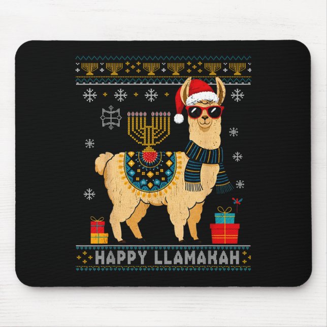 Mousepad Happy Llamakah Funny Ugly Hanukkah Sweater Llama P (Frente)