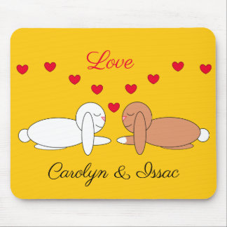 Mousepad Happy, Loving Rabbits: Yellow