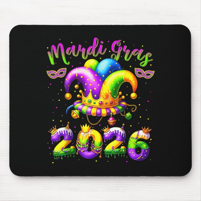 Mousepad Happy Mardi Gras 2026 Jester Hat New Orleans Men W (Frente)