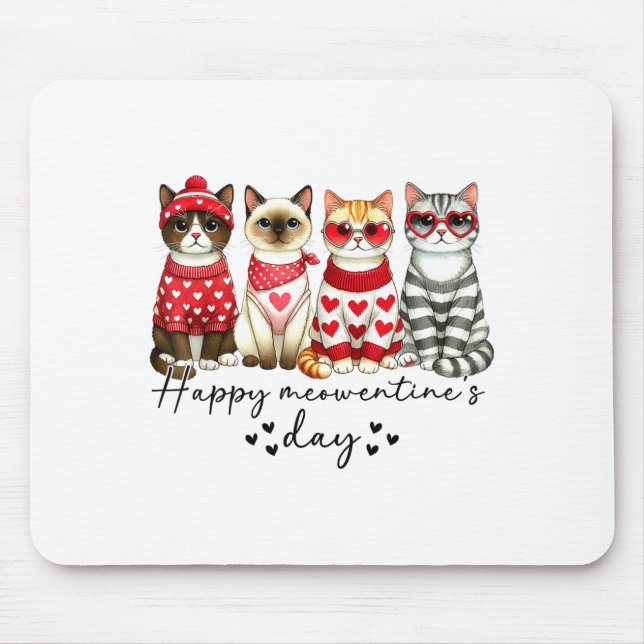 Mousepad Happy Meowentine's Day Cute Valentines Funny Cat S (Frente)