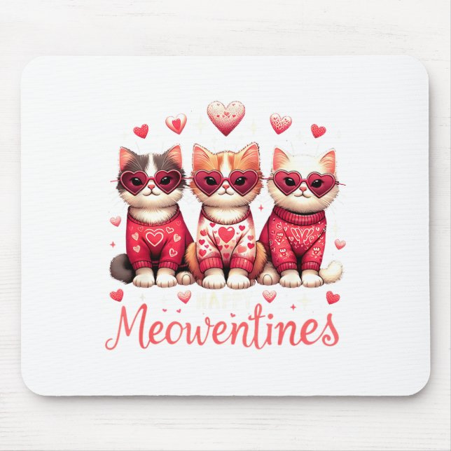 Mousepad Happy Meowentines Funny Cute Valentine Cats Love C (Frente)