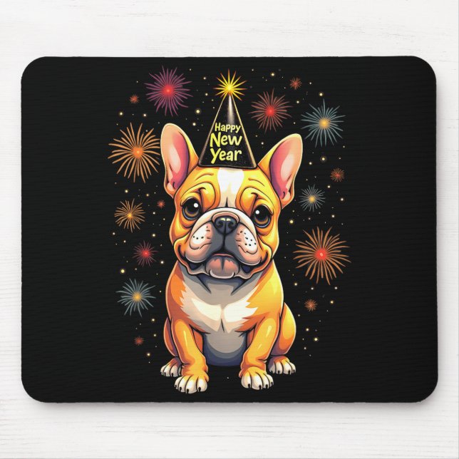 Mousepad Happy New Year 2025 Eve Firework Dog Funny French  (Frente)