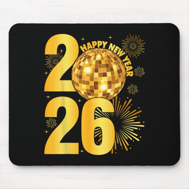 Mousepad Happy New Year 2026 Coquette Bow Disco Ball New Ye (Frente)
