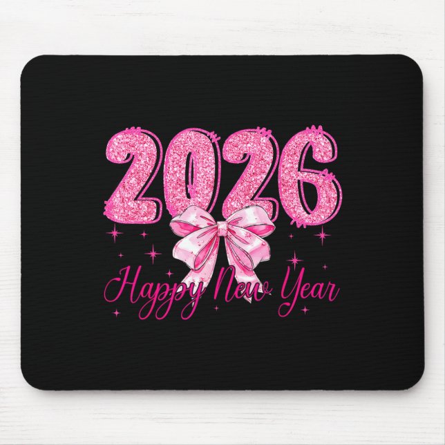 Mousepad Happy New Year 2026 Coquette Bow New Years Eve Par (Frente)
