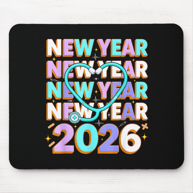 Mousepad Happy New Year 2026 Coquette Bows New Years Nurse  (Frente)