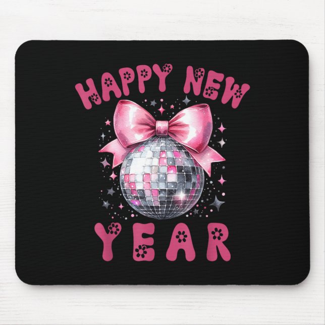 Mousepad Happy New Year 2026 Coquette Nk Bow Disco Ball Wom (Frente)