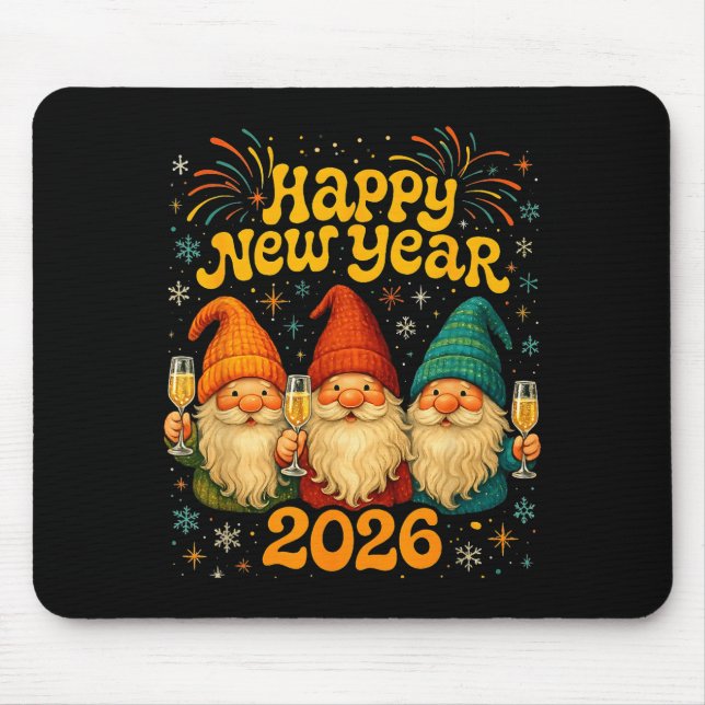 Mousepad Happy New Year 2026 Cute Gnome Party Gift  (Frente)