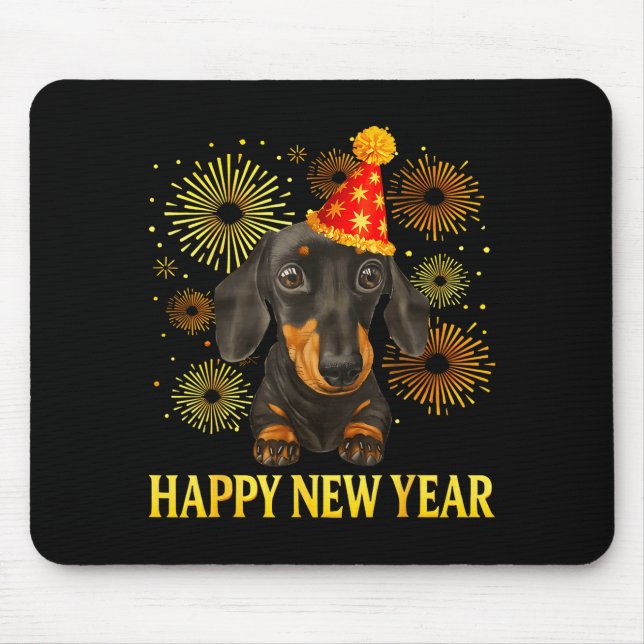 Mousepad Happy New Year 2026 Dachshund Fireworks New Years  (Frente)